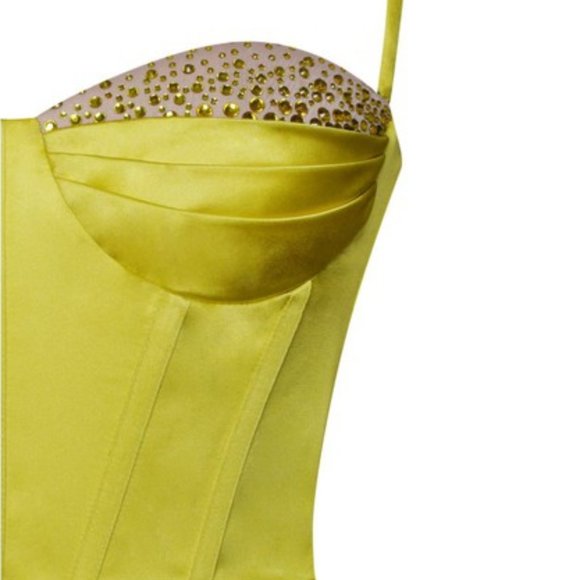 Callie Lives Miss Circle Bling: Rhinestone Sweetheart Chartreuse Satin Dress LG - Picture 3 of 9